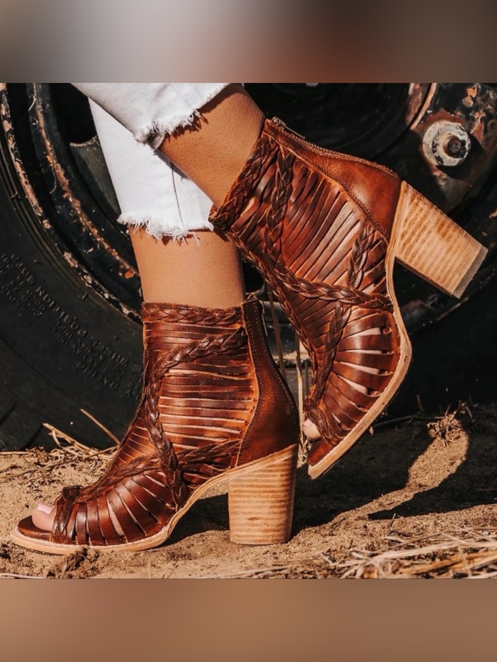 Freebird By Steven Bela Leather Sandal Ankle Booties Women’s Size 6 Cognac Brown